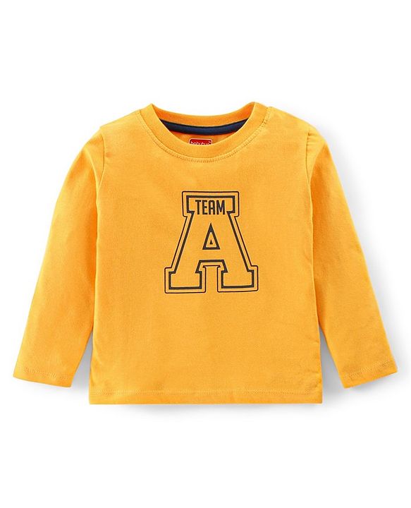 Babyhug Single Jersey Woven Dungaree with Full Sleeves T- Shirt Text Printed - Orange & Navy Blue