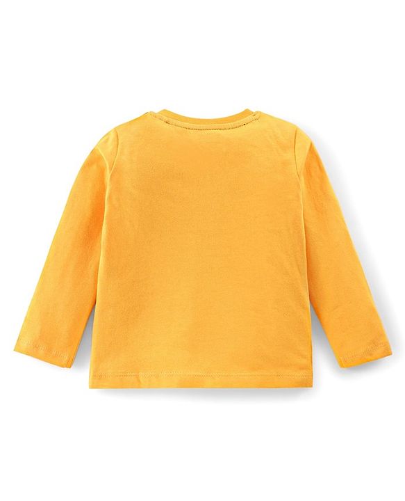 Babyhug Single Jersey Woven Dungaree with Full Sleeves T- Shirt Text Printed - Orange & Navy Blue