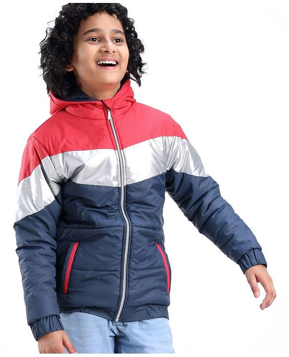 Pine Kids  Full Sleeves Cut and Sew Medium Winter Jacket with Hood Solid Colour- Multicolor