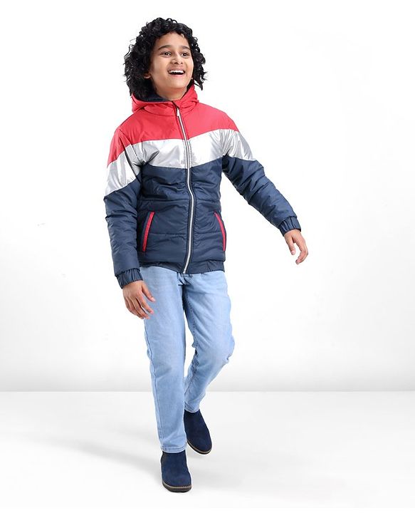 Pine Kids  Full Sleeves Cut and Sew Medium Winter Jacket with Hood Solid Colour- Multicolor