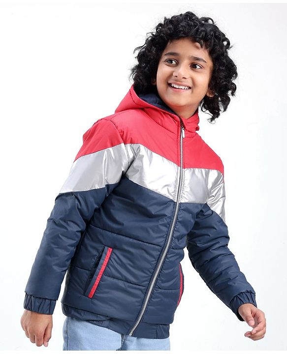 Pine Kids  Full Sleeves Cut and Sew Medium Winter Jacket with Hood Solid Colour- Multicolor