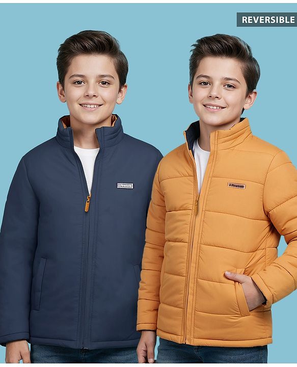 Pine Kids Full Sleeves Reversible Medium Winter Jacket - Mustard And Navy