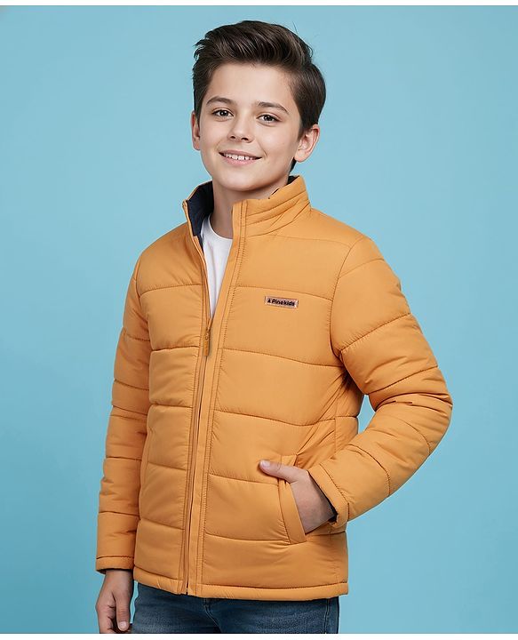 Pine Kids Full Sleeves Reversible Medium Winter Jacket - Mustard And Navy