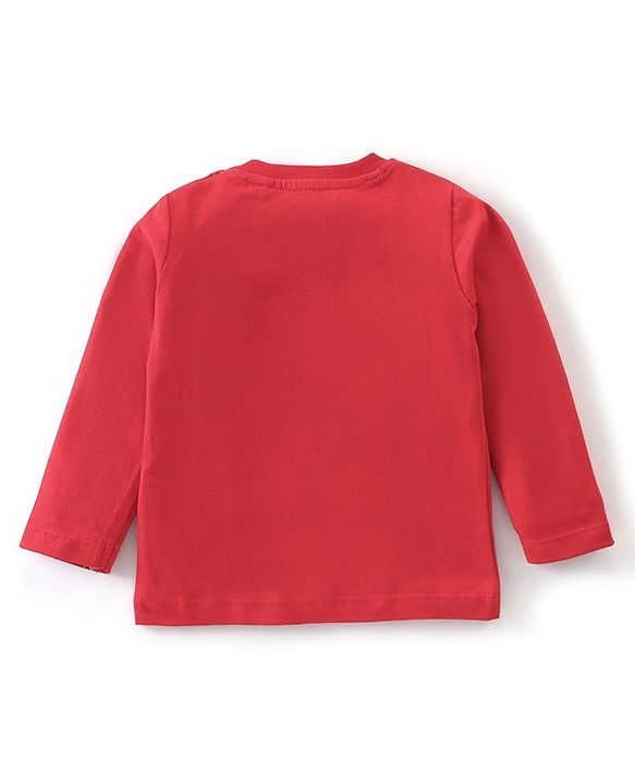 Babyhug 100% Cotton Knit Letters Print Dungaree with Full Sleeves Inner Tee - Red