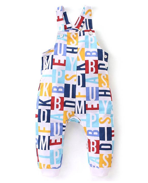 Babyhug 100% Cotton Knit Letters Print Dungaree with Full Sleeves Inner Tee - Red