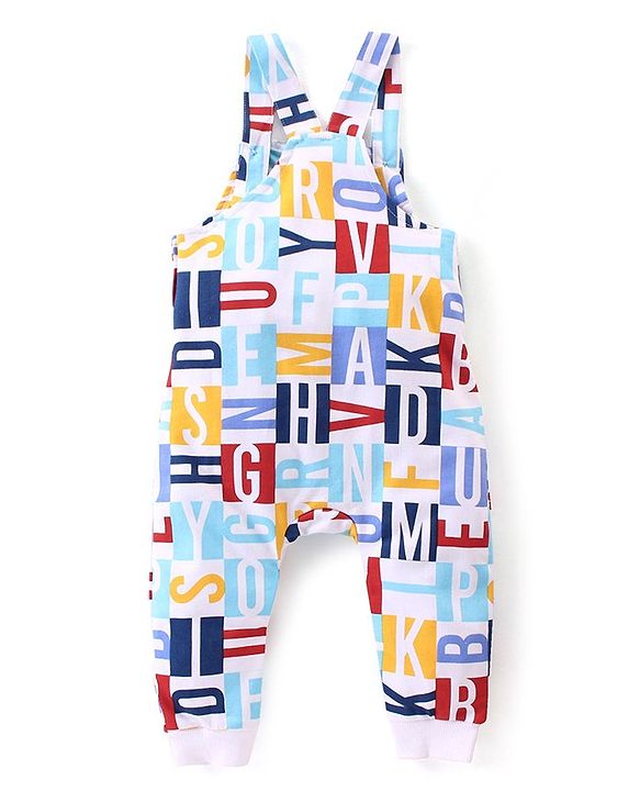 Babyhug 100% Cotton Knit Letters Print Dungaree with Full Sleeves Inner Tee - Red