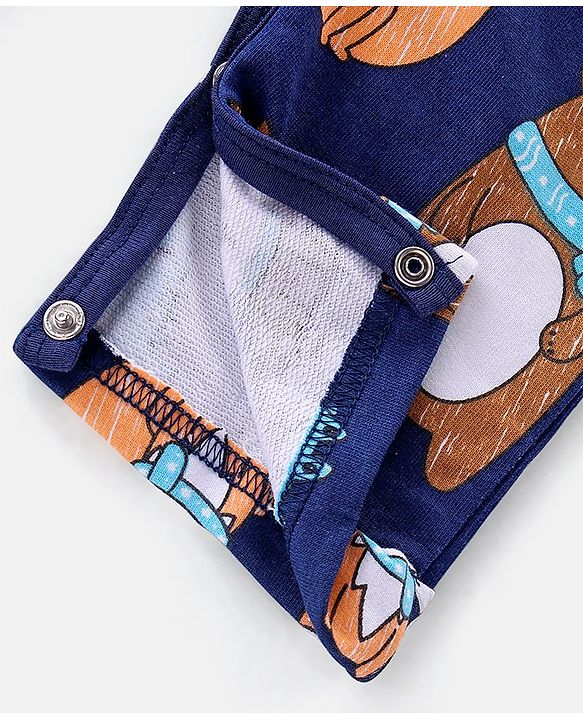 Babyhug 100% Cotton Knit Bear Print Dungaree with Full Sleeves Stripe Inner Tee - Yellow & Blue