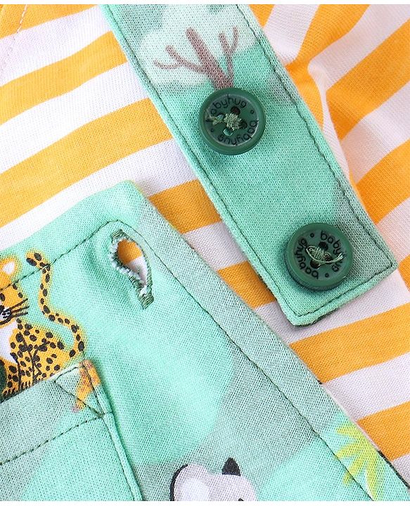 Babyhug 100% Cotton Knit Full Sleeves Inner Tee with Jungle Theme Printed  Dungaree - Orange Green