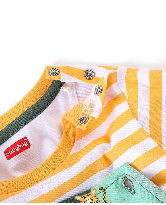 Babyhug 100% Cotton Knit Full Sleeves Inner Tee with Jungle Theme Printed  Dungaree - Orange Green