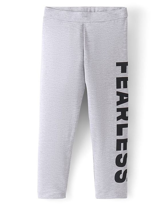 Pine Kids Cotton Stretchable Solid Full Length Leggings Text Printed - Grey