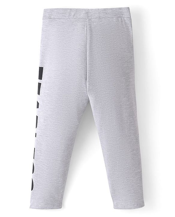 Pine Kids Cotton Stretchable Solid Full Length Leggings Text Printed - Grey