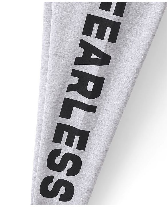 Pine Kids Cotton Stretchable Solid Full Length Leggings Text Printed - Grey