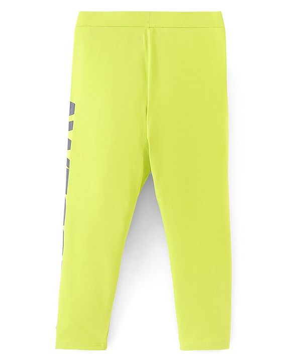 Pine Kids Cotton Stretchable Solid Full Length Leggings Text Printed - Lime Green