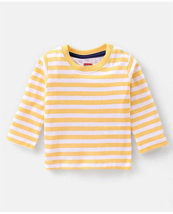Babyhug 100% Cotton Knit Elephant Print Dungaree with Full Sleeves Stripe Inner Tee - Orange & Blue