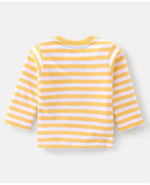 Babyhug 100% Cotton Knit Elephant Print Dungaree with Full Sleeves Stripe Inner Tee - Orange & Blue
