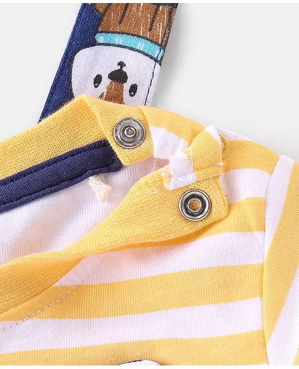 Babyhug 100% Cotton Knit Elephant Print Dungaree with Full Sleeves Stripe Inner Tee - Orange & Blue