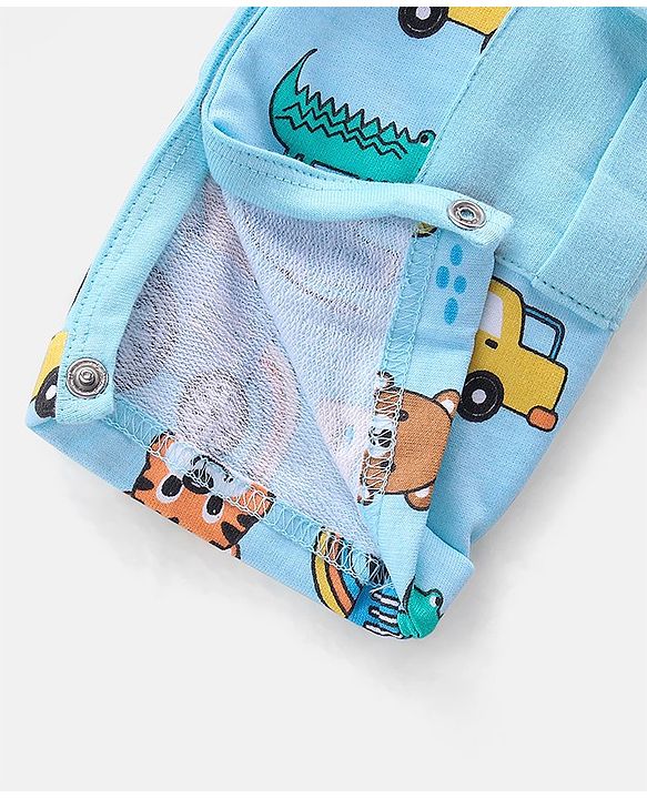 Babyhug 100% Cotton Knit Elephant Print Dungaree with Full Sleeves Stripe Inner Tee - Orange & Blue