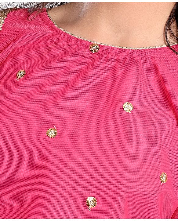 Pine Kids All Over Embroidered Half  Sleeves Choli Lehenga  Set With Dupatta - Pink