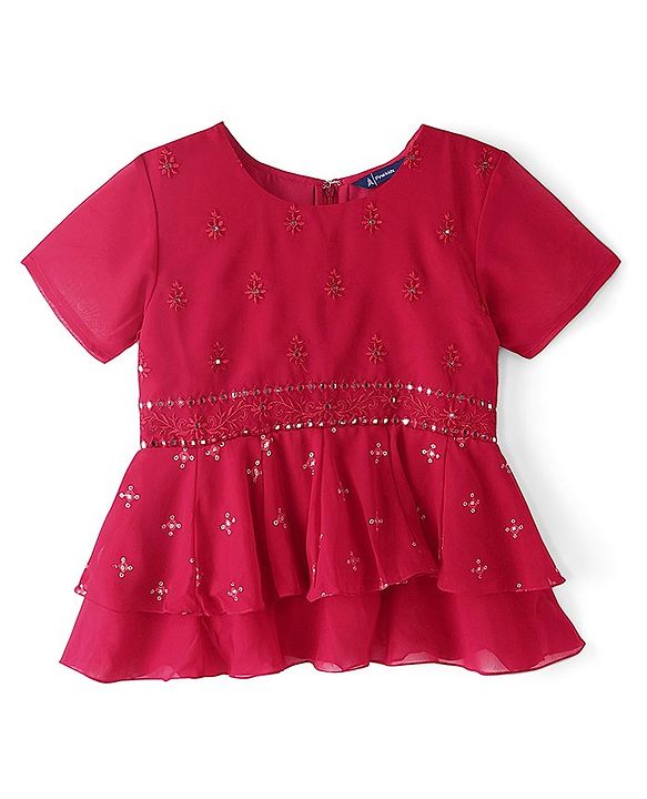 Pine Kids Half Sleeves Floral Embroidered Choli Lehenga Set With Dupatta- Pink