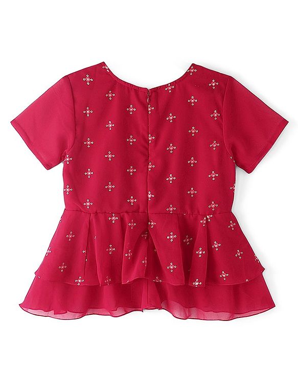 Pine Kids Half Sleeves Floral Embroidered Choli Lehenga Set With Dupatta- Pink