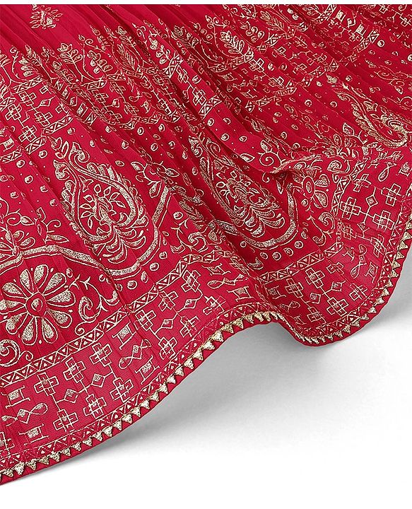 Pine Kids Half Sleeves Floral Embroidered Choli Lehenga Set With Dupatta- Pink