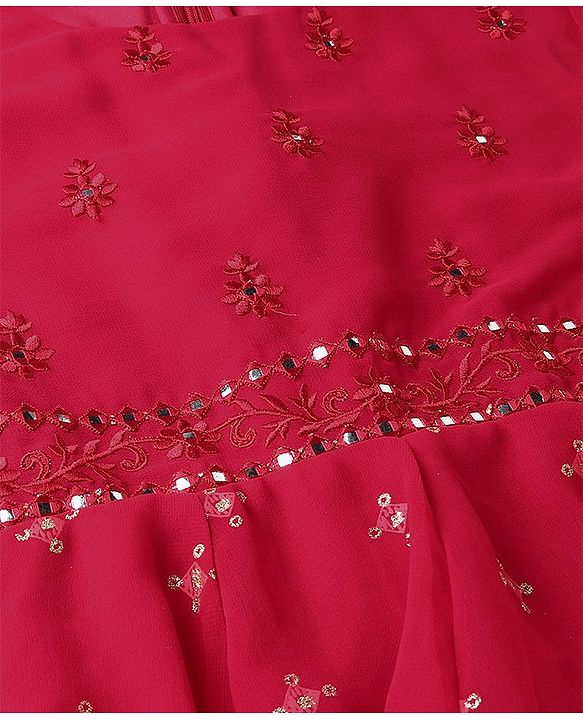 Pine Kids Half Sleeves Floral Embroidered Choli Lehenga Set With Dupatta- Pink