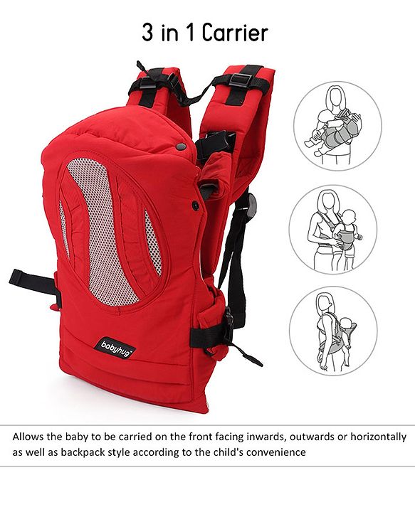 Babyhug Snuggle Me 3 Way Baby Carrier With Adjustable Protective Hood - Red