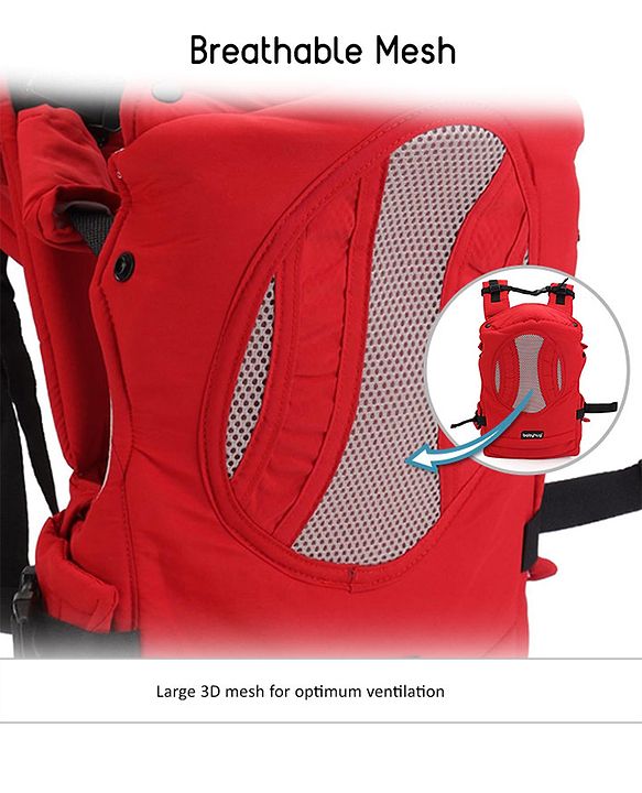 Babyhug Snuggle Me 3 Way Baby Carrier With Adjustable Protective Hood - Red