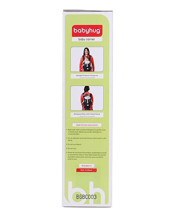 Babyhug Snuggle Me 3 Way Baby Carrier With Adjustable Protective Hood - Red
