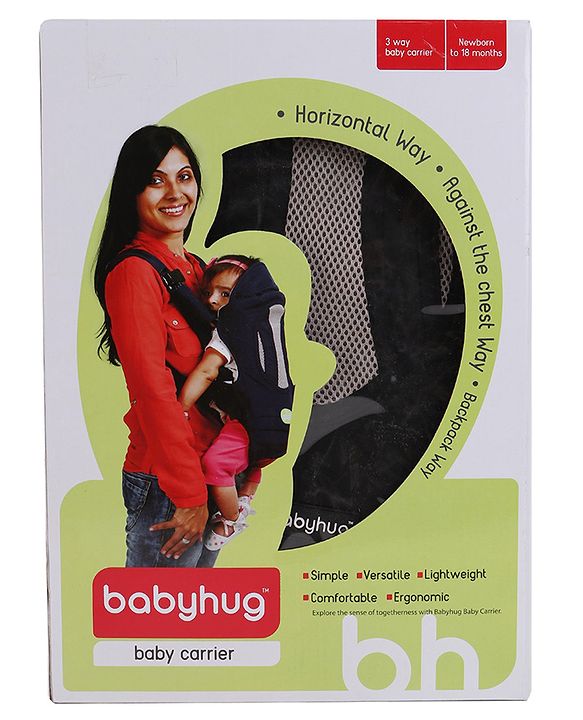 Babyhug Snuggle Me 3 Way Baby Carrier With Adjustable Protective Hood - Black
