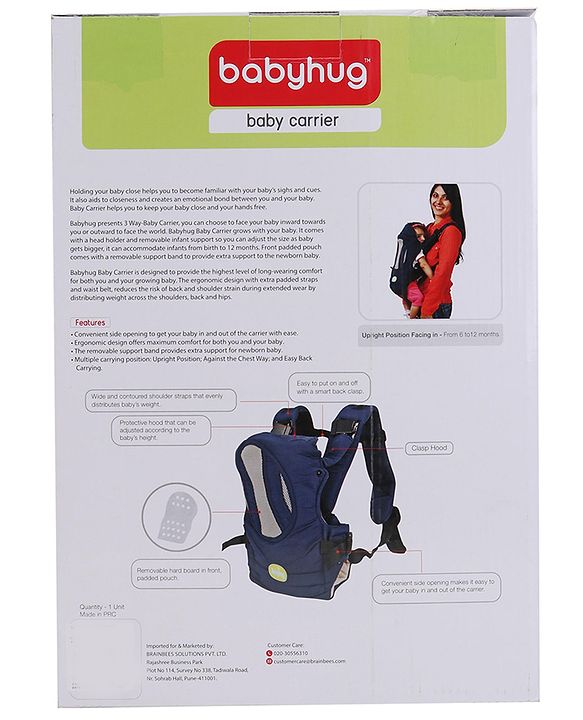 Babyhug Snuggle Me 3 Way Baby Carrier With Adjustable Protective Hood - Black