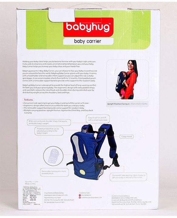 Babyhug Snuggle Me 3 Way Baby Carrier With Adjustable Protective Hood - Black