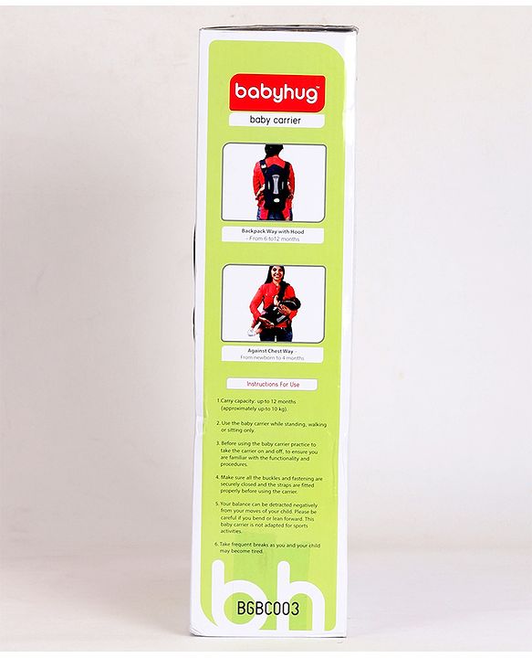 Babyhug Snuggle Me 3 Way Baby Carrier With Adjustable Protective Hood - Black
