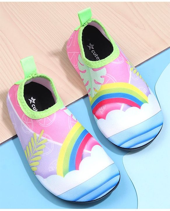 Cute Walk by Babyhug Rainbow Printed Slip On Water Shoes - Multicolour