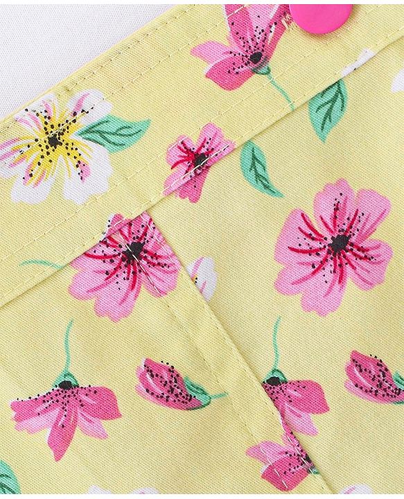 Babyhug 100% Cotton Frock With Full Sleeves Inner Tee Floral Print- Yellow Pink & White