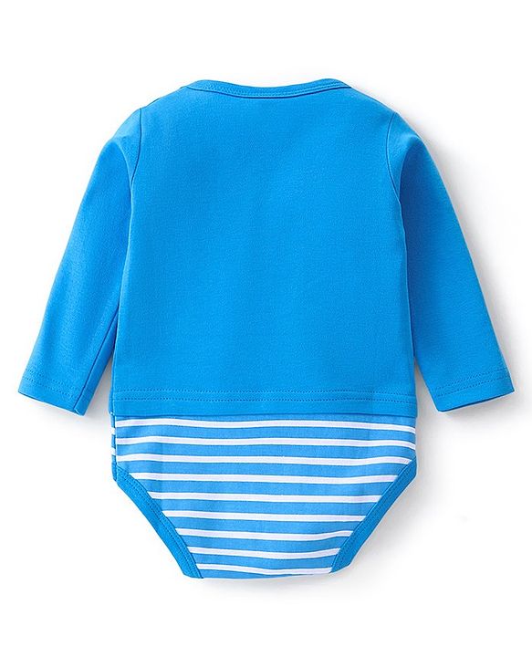 Babyhug 100% Cotton Knit Full Sleeves Striped & Fox Printed Oneise - Blue