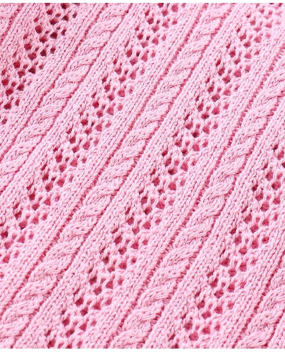 Babyhug Organic Cotton Full Frilled Sleeves Cable Knit Pullover - Light Pink