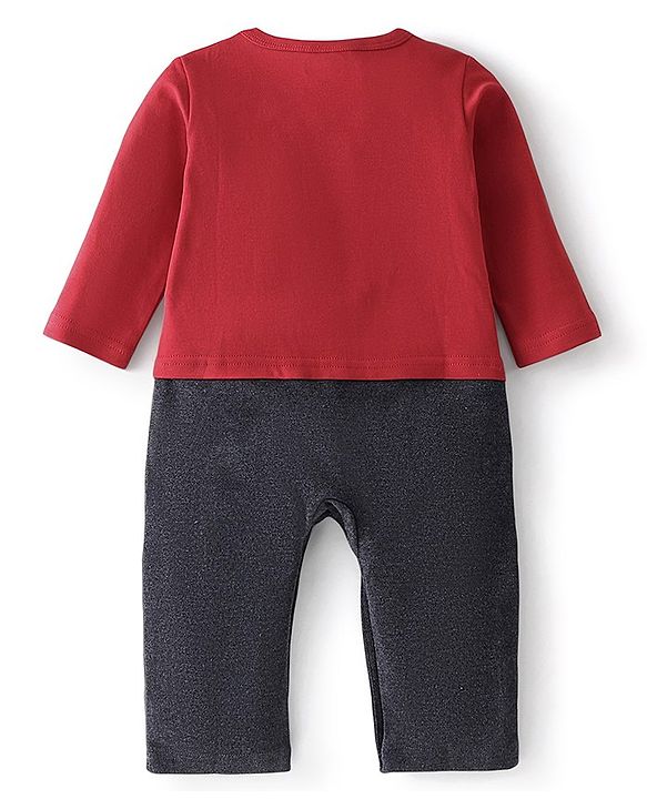 Babyhug Cotton Interlock Knit Full Sleeves Rompers Bunny Print - Red