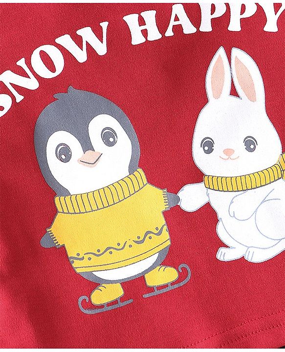Babyhug Cotton Interlock Knit Full Sleeves Rompers Bunny Print - Red