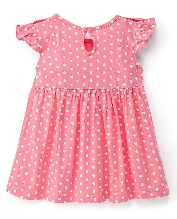 Babyhug Cotton Knit Half Sleeves Frocks Polka Dots Printed with Bow Applique Pack of 2 with Bag - Pink & Grey