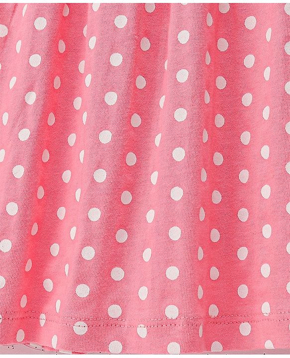 Babyhug Cotton Knit Half Sleeves Frocks Polka Dots Printed with Bow Applique Pack of 2 with Bag - Pink & Grey