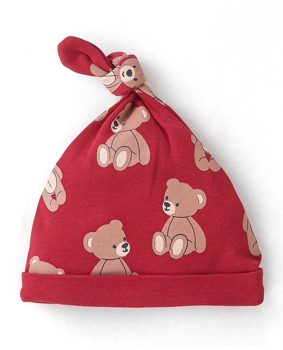 Babyhug 100% Cotton Knit Cap Bear Print Pack of 2 - Multicolour