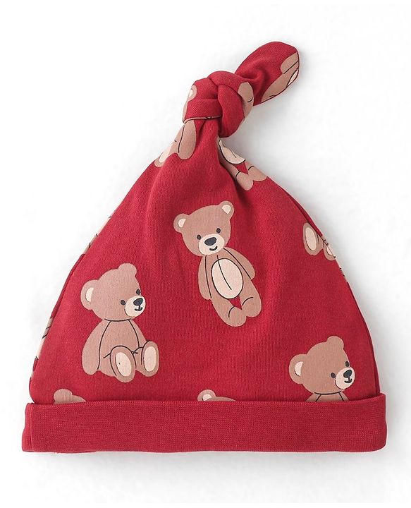 Babyhug 100% Cotton Knit Cap Bear Print Pack of 2 - Multicolour