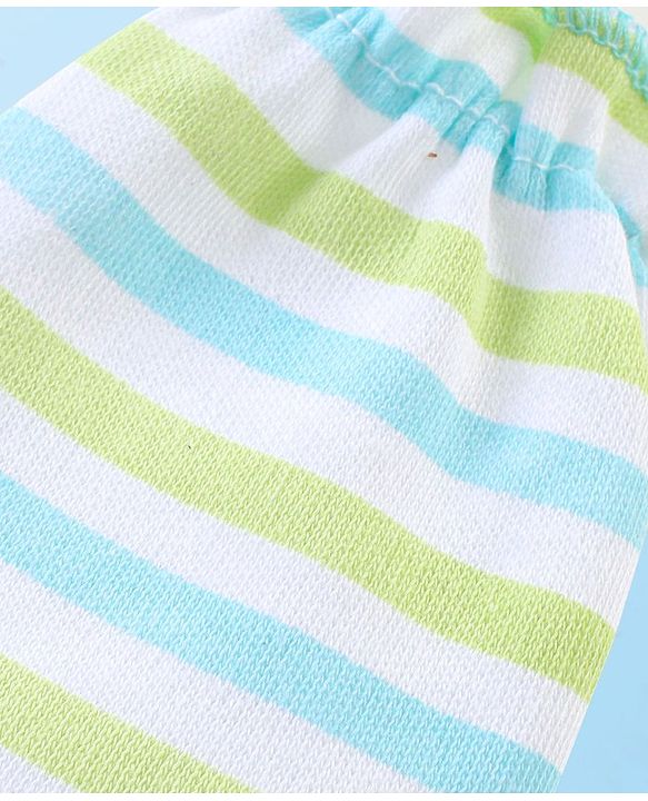 Babyhug 100% Cotton Knit Stripes Mittens and Booties   - Green