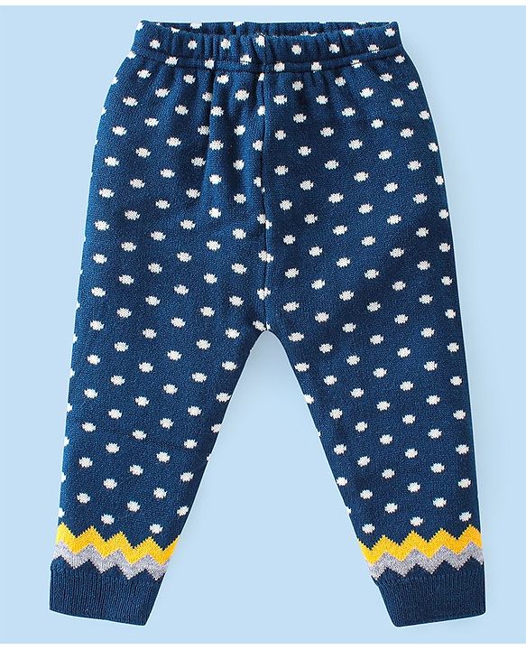 Babyhug Knitted Full Sleeves Wave Design Sweater Set -Navy Blue & Yellow