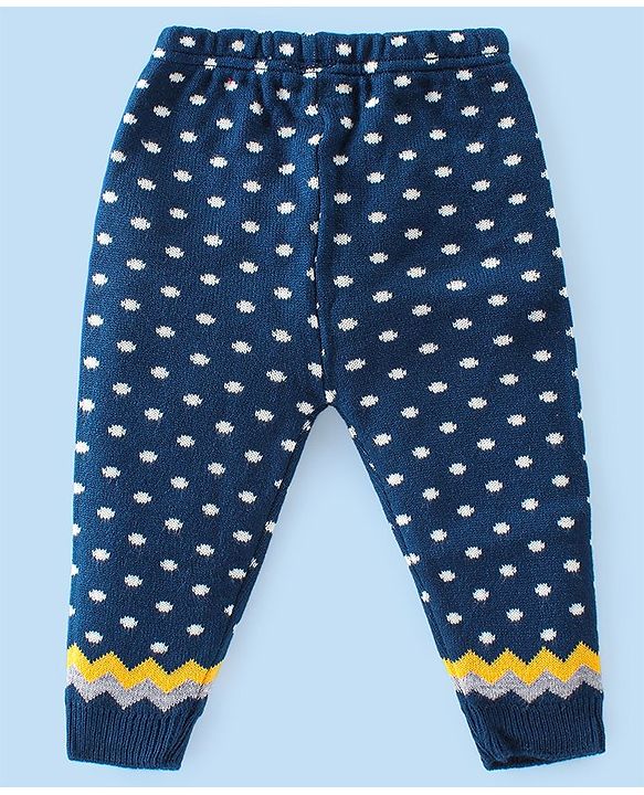 Babyhug Knitted Full Sleeves Wave Design Sweater Set -Navy Blue & Yellow