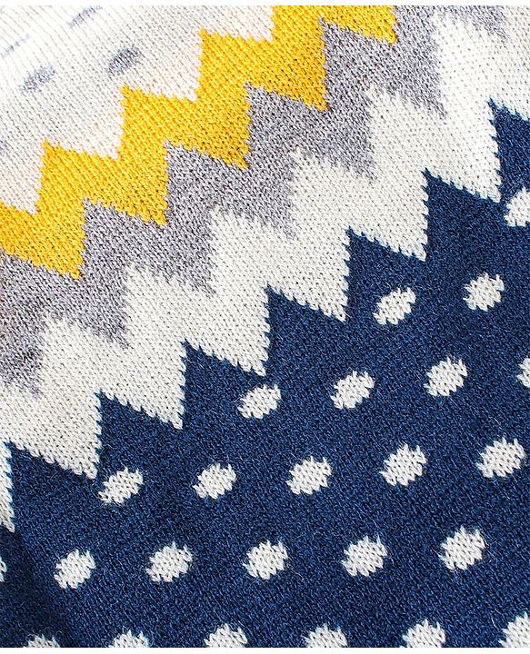 Babyhug Knitted Full Sleeves Wave Design Sweater Set -Navy Blue & Yellow