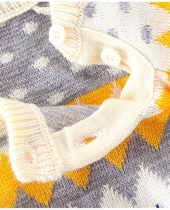 Babyhug Knitted Full Sleeves Wave Design Sweater Set -Navy Blue & Yellow