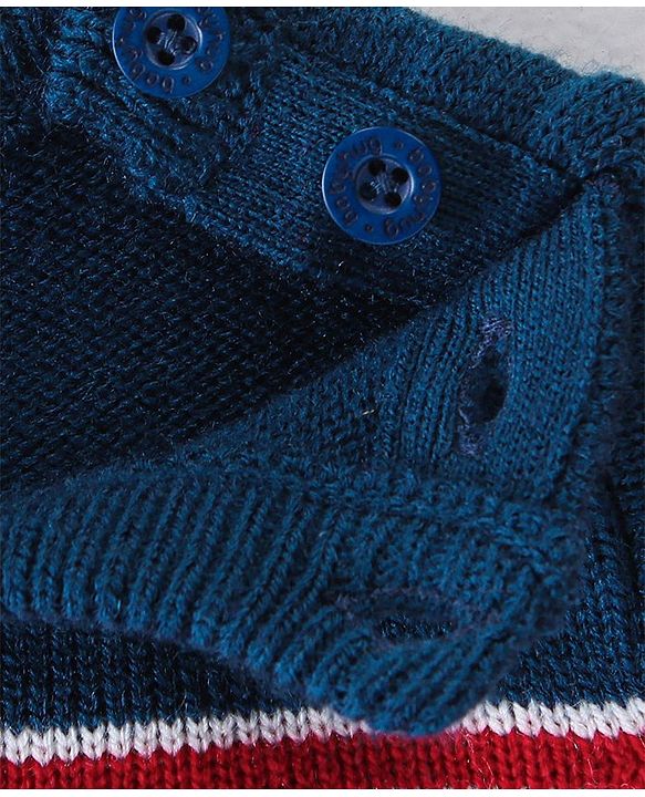 Babyhug Knitted Full Sleeves Sweater Set Striped Design - Navy Blue
