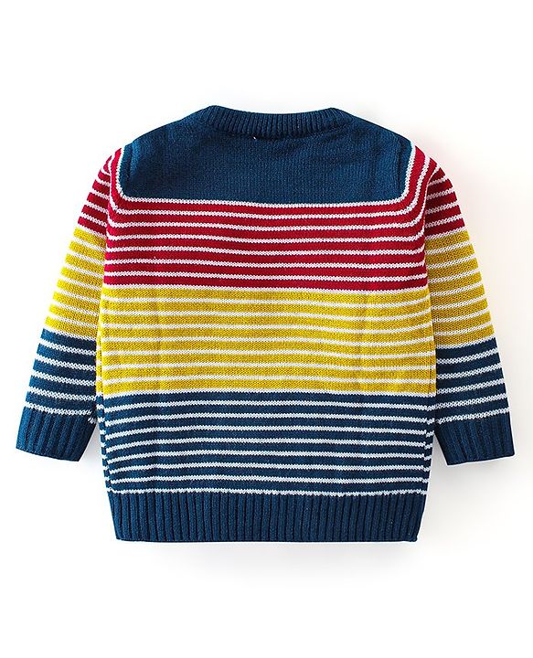 Babyhug Knitted Full Sleeves Sweater Set Striped Design - Navy Blue